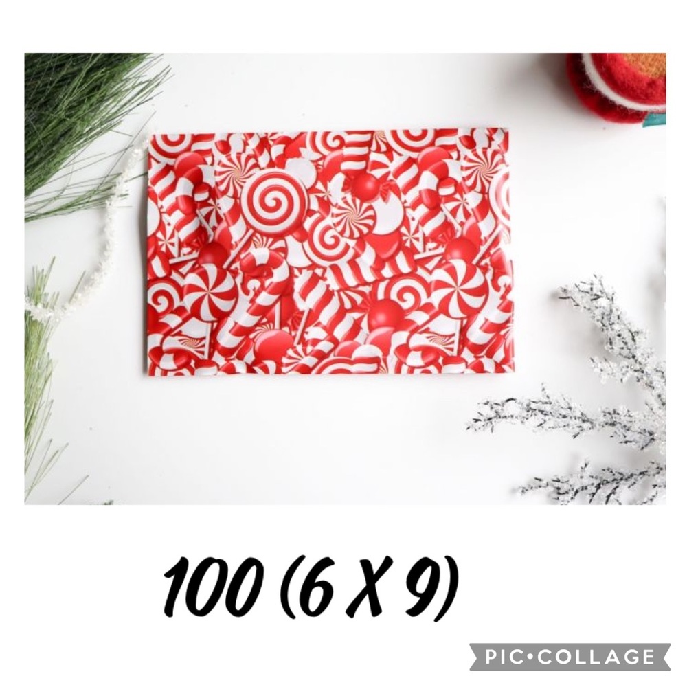 100 (6 x 9) poly mailers - candy cane
